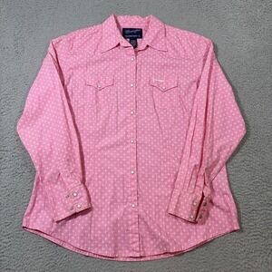 Wrangler Women's XL Pink Breast Cancer Awareness Long Sleeve Snap Up Shirt